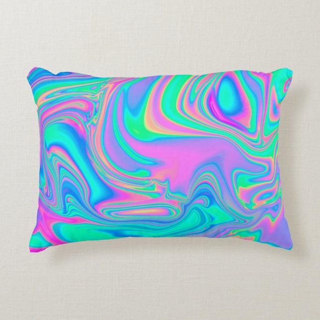 Iridescent marbled holographic texture in vibrant  accent pillow (Front)