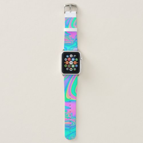 Iridescent marbled holographic texture in vibrant  apple watch band