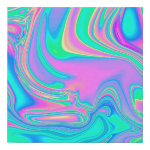 Iridescent marbled holographic texture in vibrant  faux canvas print
