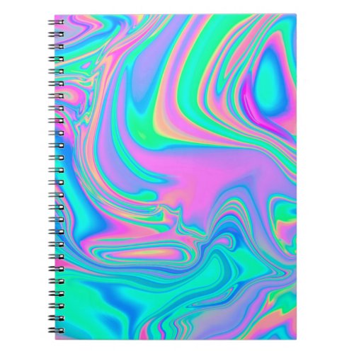 Iridescent marbled holographic texture in vibrant  notebook