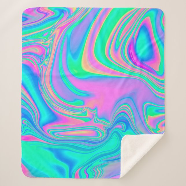 Iridescent marbled holographic texture in vibrant  sherpa blanket (Front)