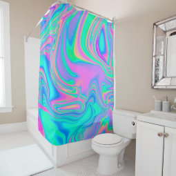 Iridescent marbled holographic texture in vibrant shower curtain | Zazzle