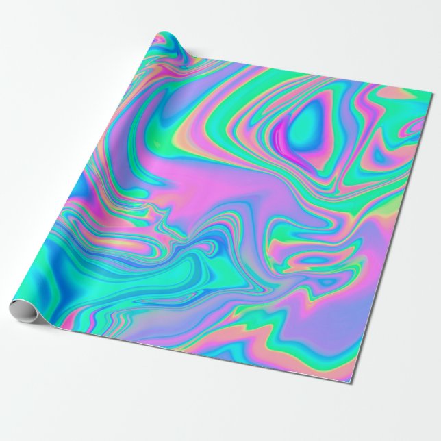 Iridescent marbled holographic texture in vibrant  wrapping paper (Unrolled)