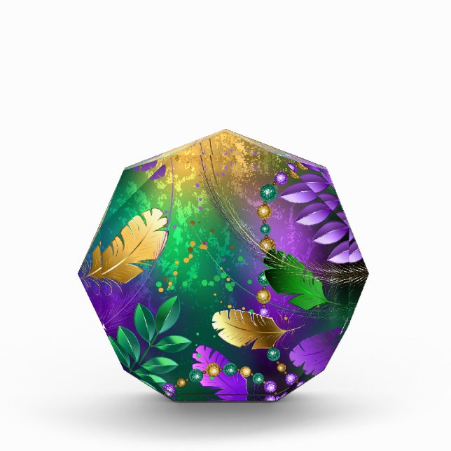 Iridescent mardi gras background with beads acrylic award (Front)