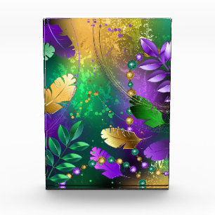 Iridescent mardi gras background with beads acrylic award