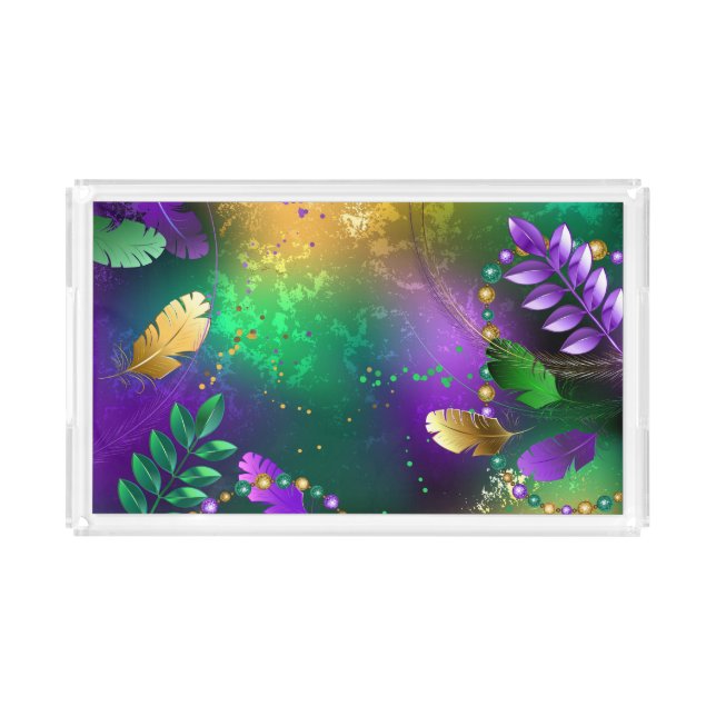 Iridescent mardi gras background with beads acrylic tray (Front)