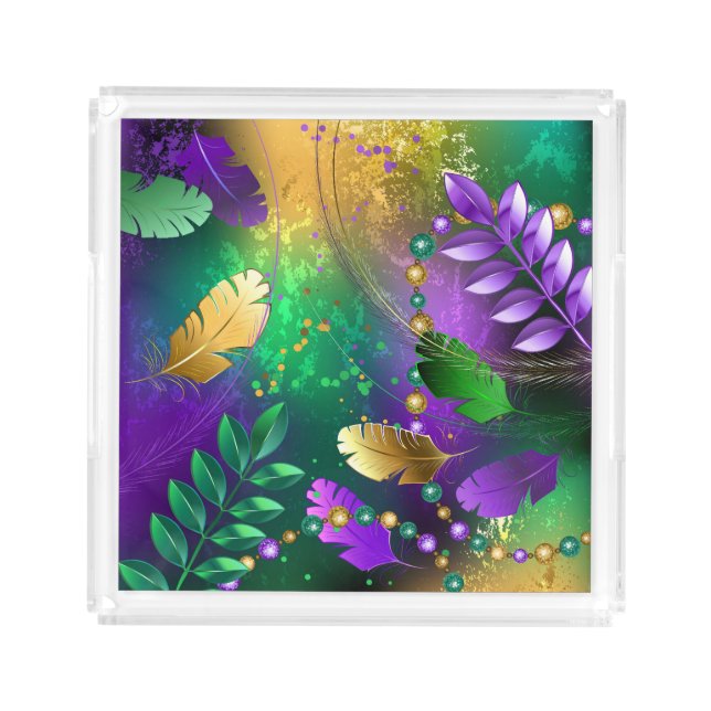 Iridescent mardi gras background with beads acrylic tray (Front)