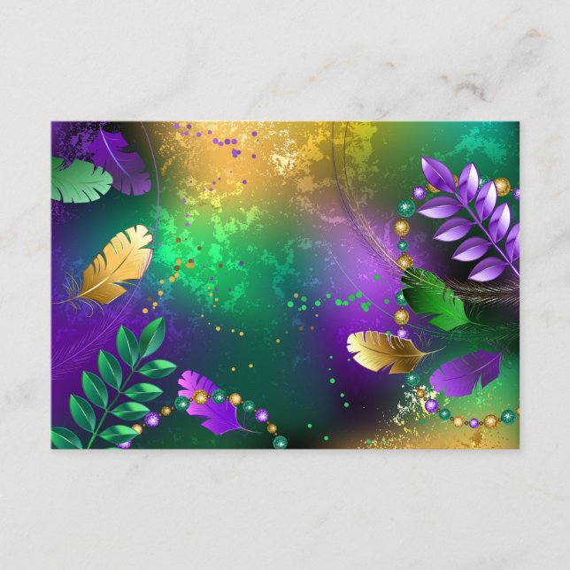 Iridescent mardi gras background with beads advice card (Front)
