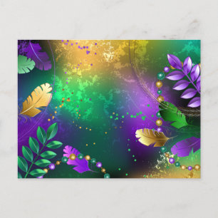 Iridescent mardi gras background with beads announcement postcard