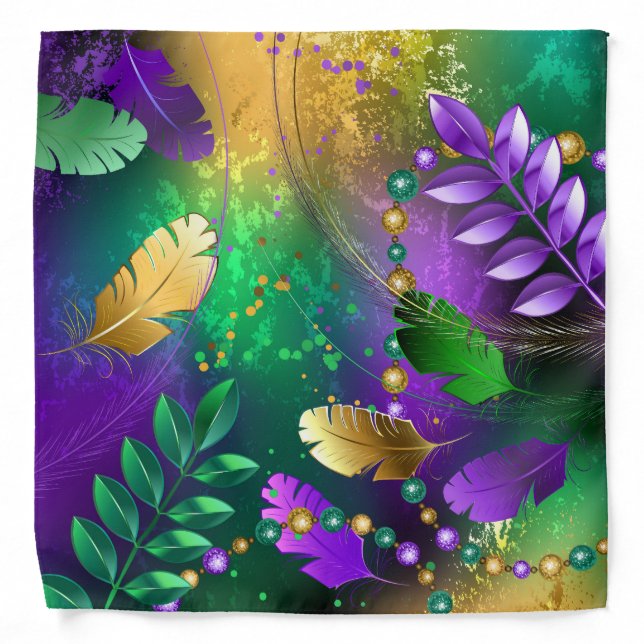 Iridescent mardi gras background with beads bandana (Front)