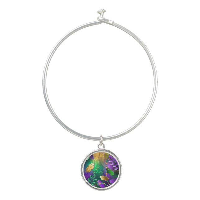 Iridescent mardi gras background with beads bangle bracelet (Front)