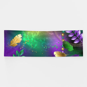 Iridescent mardi gras background with beads banner