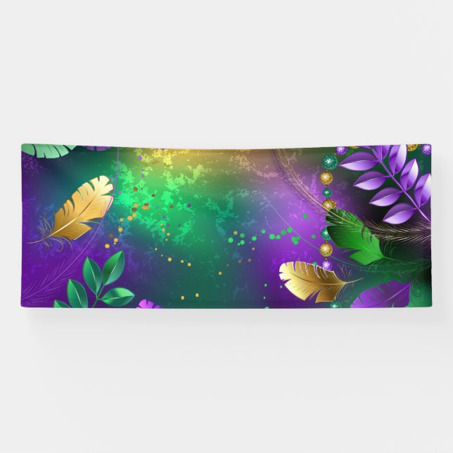 Iridescent mardi gras background with beads banner (Horizontal)