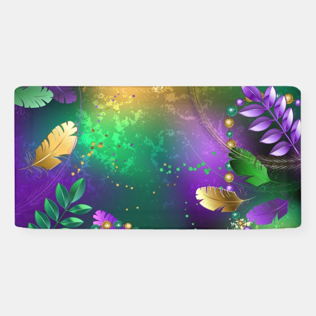 Iridescent mardi gras background with beads banner (Horizontal)