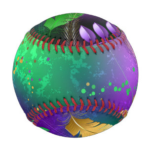 Iridescent mardi gras background with beads baseball