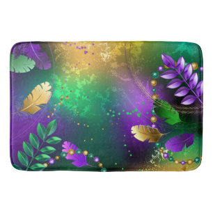 Iridescent mardi gras background with beads bath mat