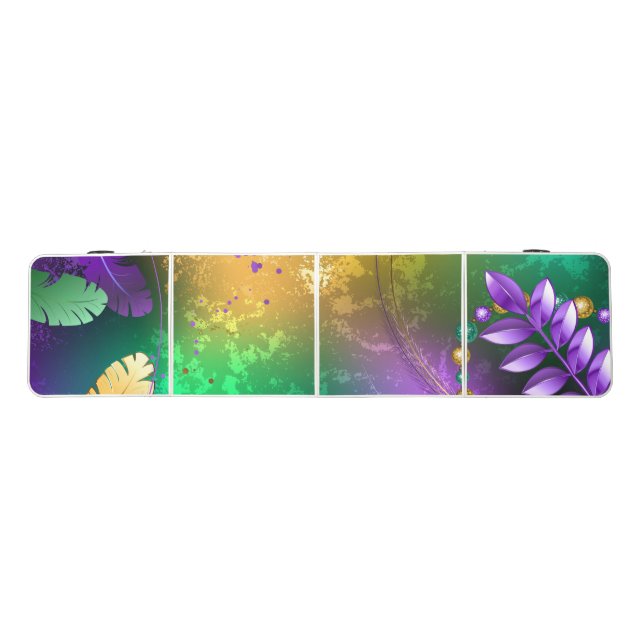 Iridescent mardi gras background with beads beer pong table (Top)
