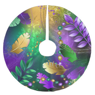 Iridescent mardi gras background with beads brushed polyester tree skirt