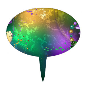Iridescent mardi gras background with beads cake topper