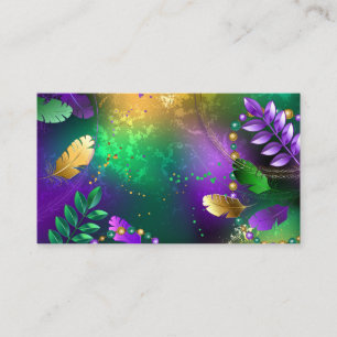 Iridescent mardi gras background with beads calling card