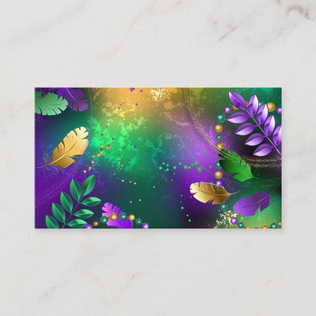 Iridescent mardi gras background with beads calling card (Front)