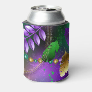 Iridescent mardi gras background with beads can cooler