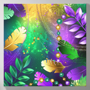 Iridescent mardi gras background with beads canvas photo tile