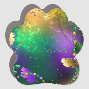 Iridescent mardi gras background with beads car magnet