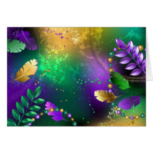 Iridescent mardi gras background with beads cards
