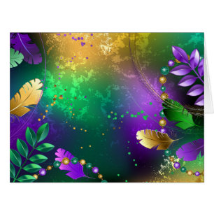 Iridescent mardi gras background with beads cards