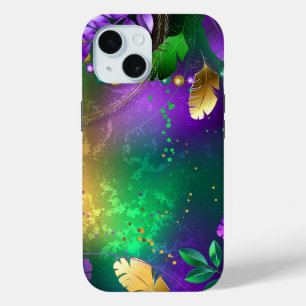 Iridescent mardi gras background with beads iPhone 15 case
