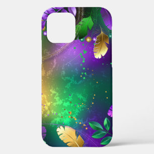 Iridescent mardi gras background with beads iPhone 12 case