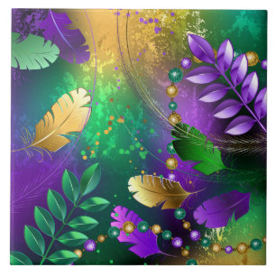 Iridescent mardi gras background with beads ceramic tile