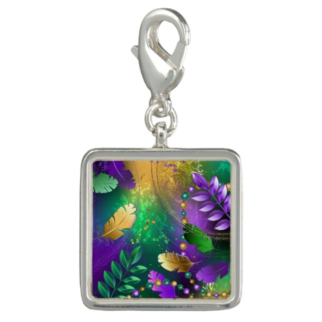 Iridescent mardi gras background with beads charm (Front)
