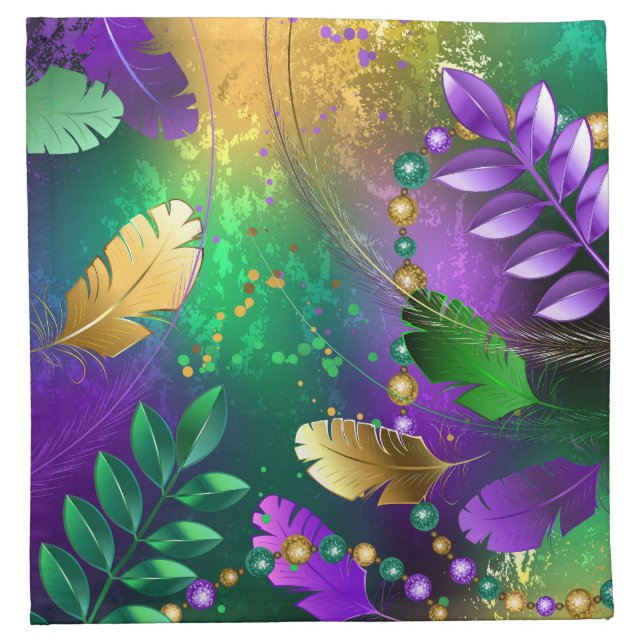 Iridescent mardi gras background with beads cloth napkin (Front)