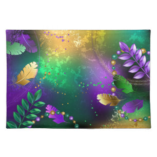 Iridescent mardi gras background with beads cloth placemat