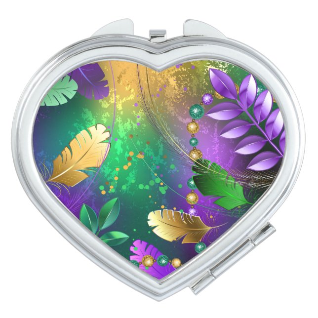 Iridescent mardi gras background with beads compact mirror (Front)