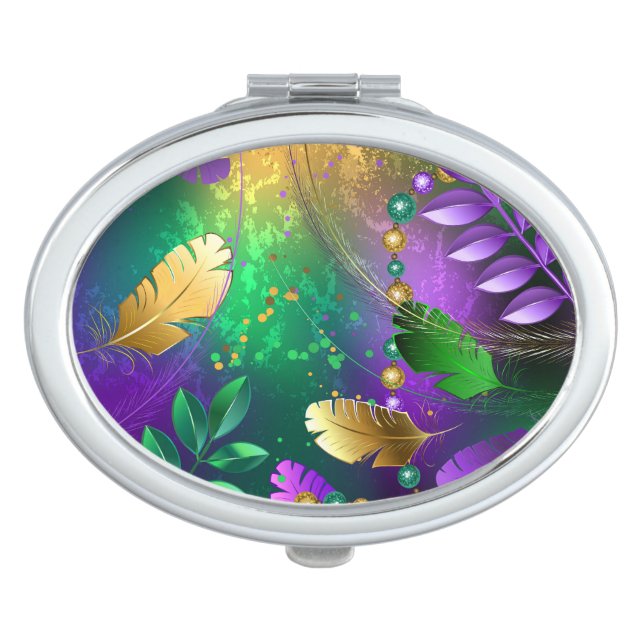 Iridescent mardi gras background with beads compact mirror (Front)