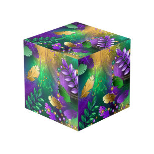 Iridescent mardi gras background with beads cube
