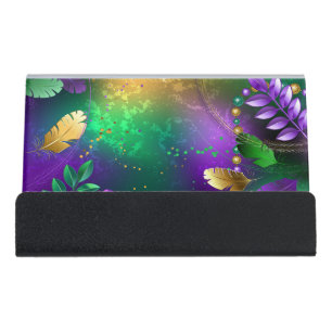 Iridescent mardi gras background with beads desk business card holder