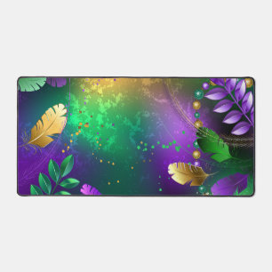 Iridescent mardi gras background with beads desk mat