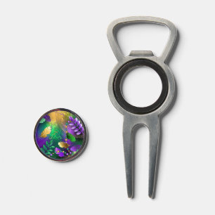Iridescent mardi gras background with beads divot tool