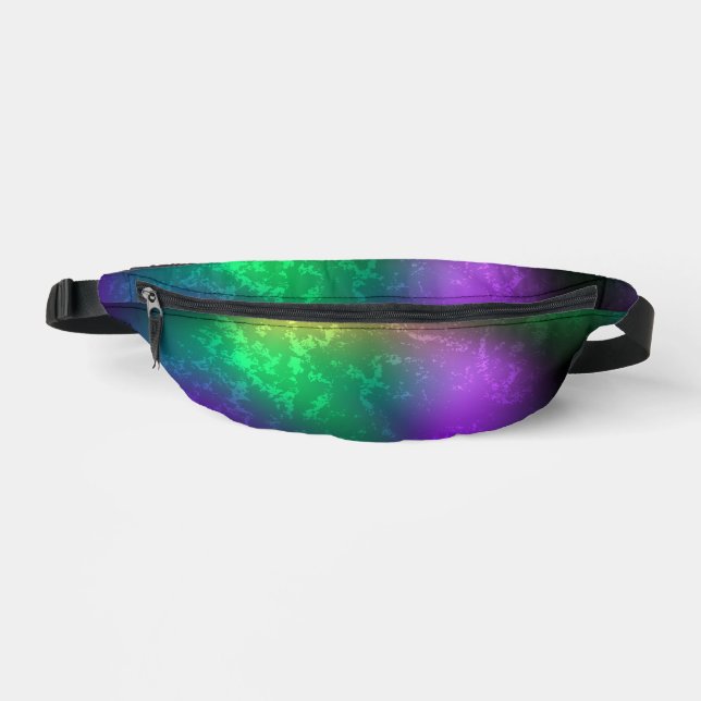 Iridescent mardi gras background with beads fanny pack (Front)
