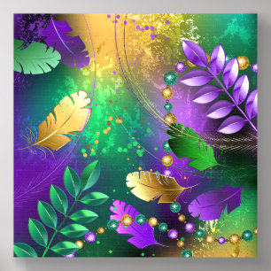 Iridescent mardi gras background with beads foam core photo tile