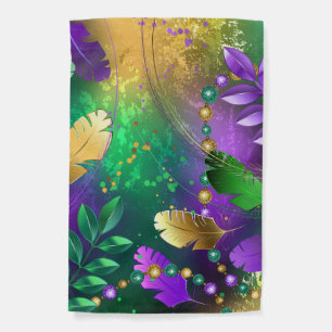 Iridescent mardi gras background with beads garden flag