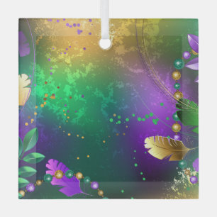 Iridescent mardi gras background with beads glass ornament