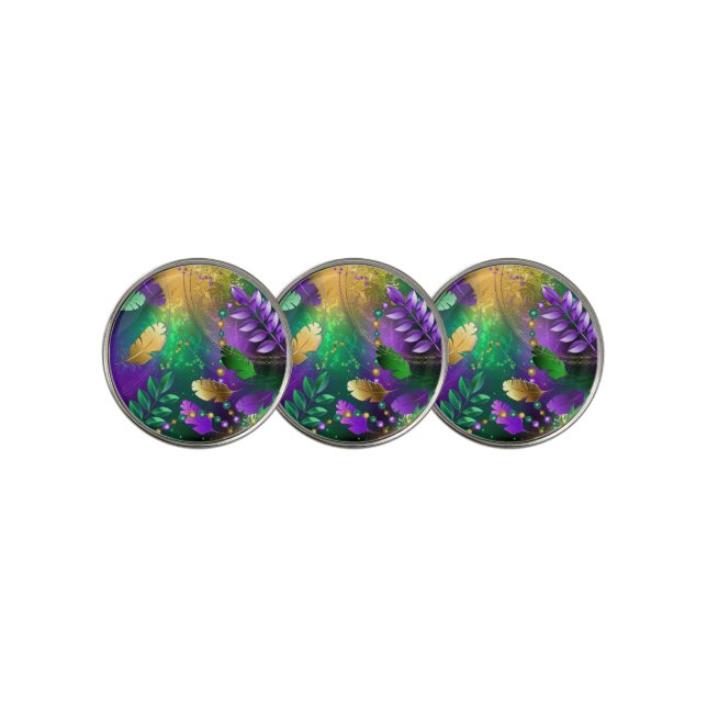 Iridescent mardi gras background with beads golf ball marker (3 Up)