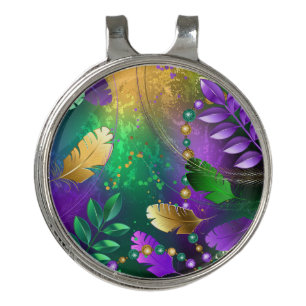 Iridescent mardi gras background with beads golf hat clip