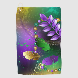 Iridescent mardi gras background with beads golf towel