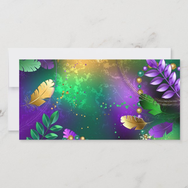 Iridescent mardi gras background with beads holiday card (Front)